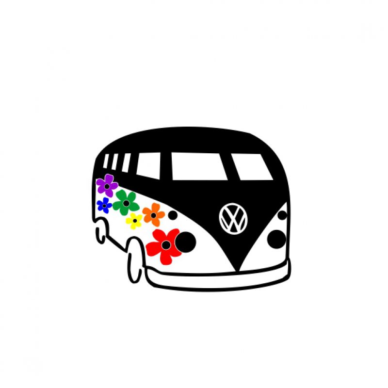 RetroBus Regenbogen schwarz