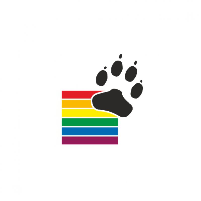 Tatze schwarz groß auf Regenbogen