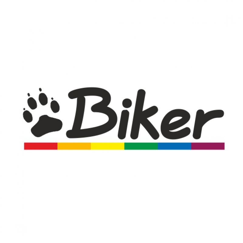 Biker mit Tatze schwarz und Regenbogenlinie