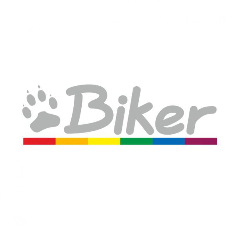 Biker mit Tatze silber und Regenbogenlinie